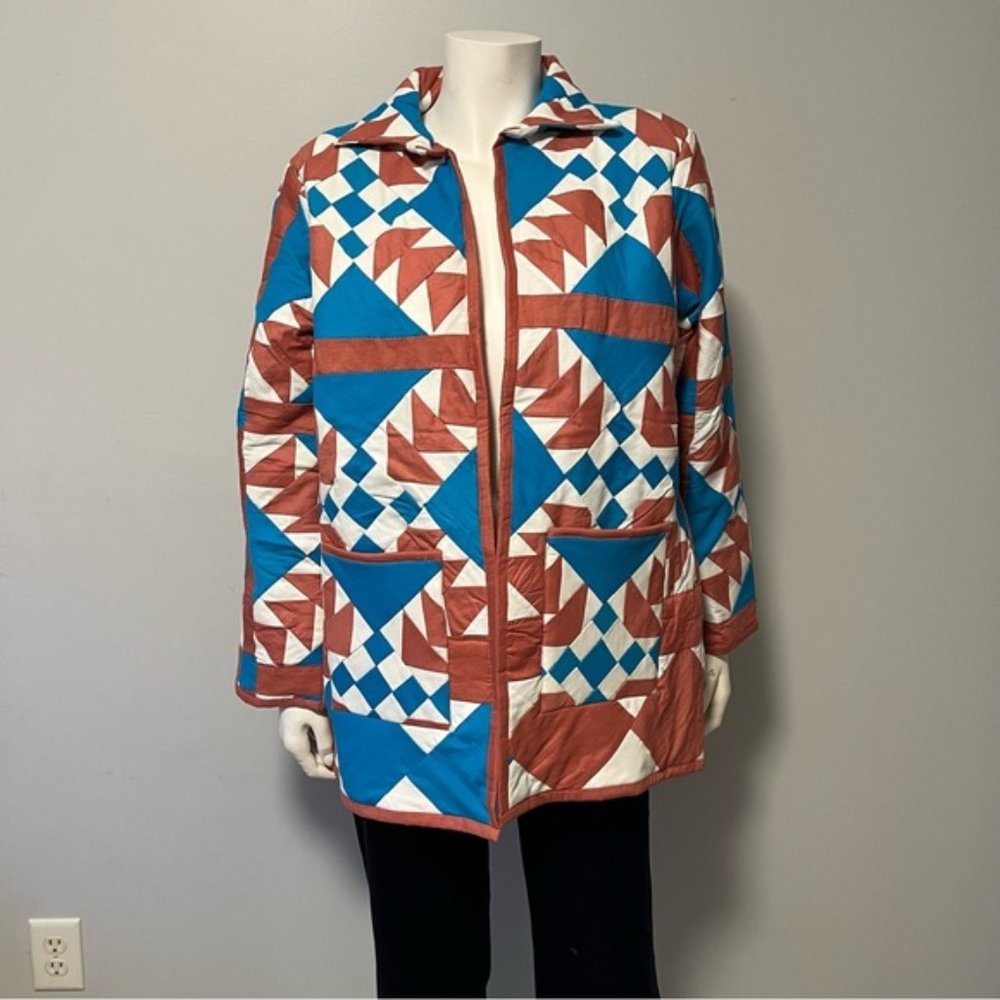 Hand Crafted Lightweight Patchwork Spring Jacket in Blue Red Color One Size